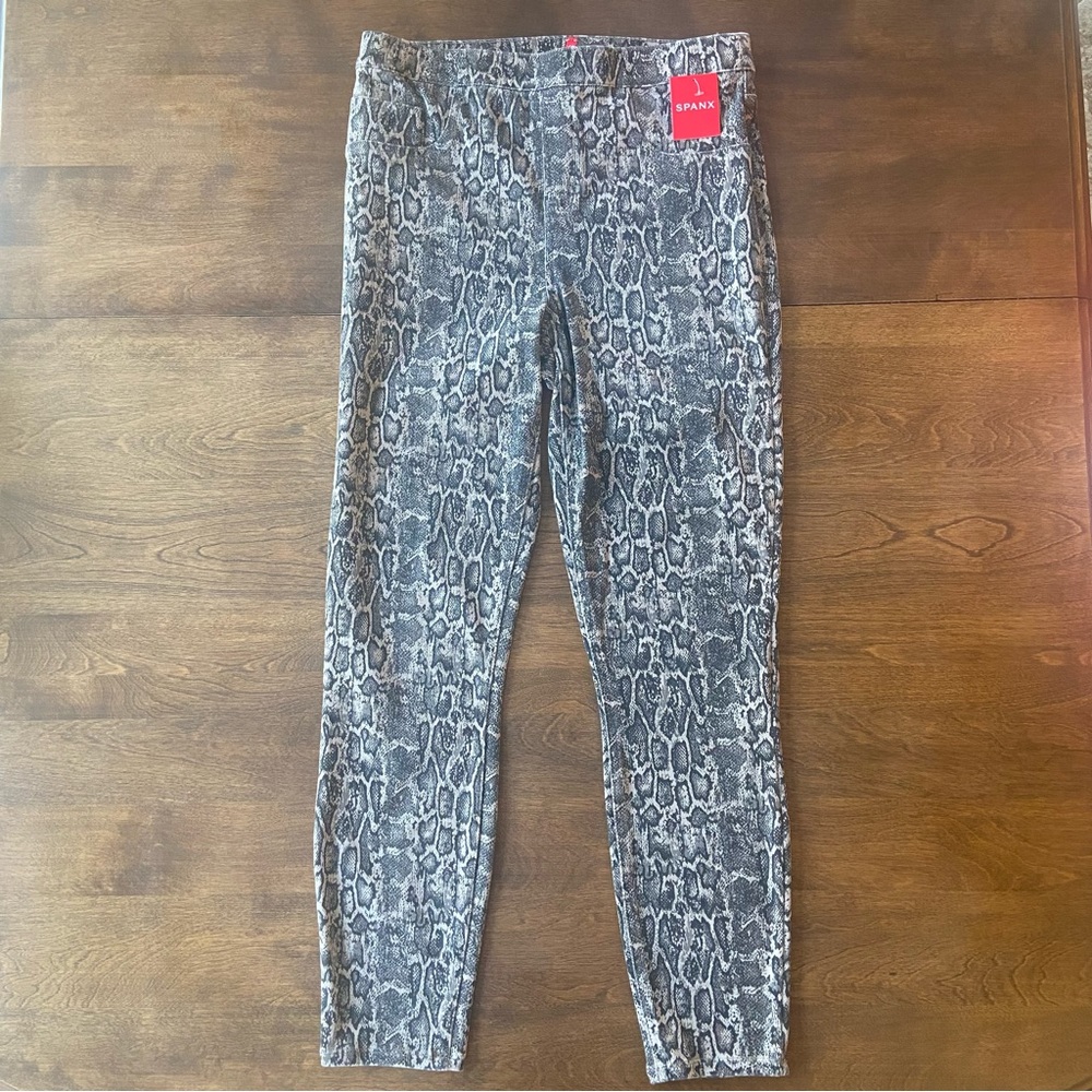 Spanx Ankle Jean-Ish Legging/Jegging Taupe Snakeskin Print HTF Large NEW